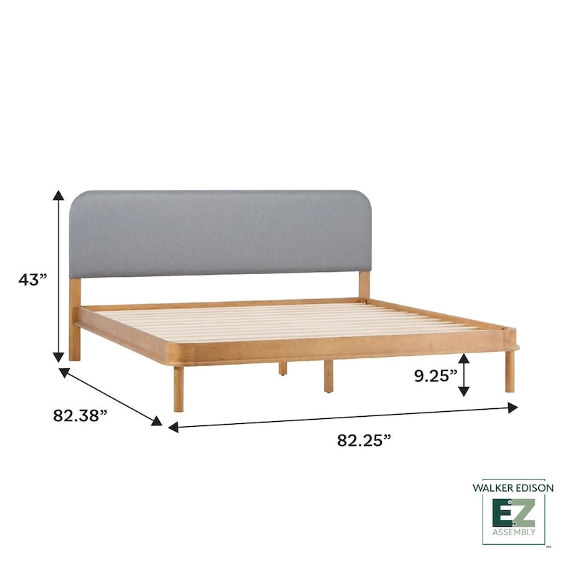 Lit plate-forme King en bois massif avec tête de lit incurvée rembourrée, noir et chêne