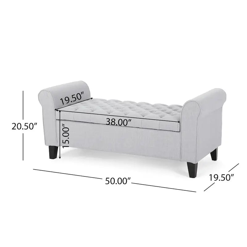 Banc de rangement ottoman rembourré avec couvercle capitonné et accoudoirs roulés