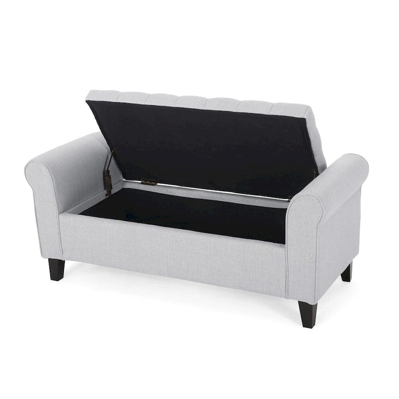 Banc de rangement ottoman rembourré avec couvercle capitonné et accoudoirs roulés