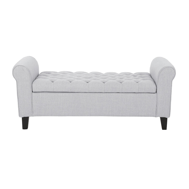 Banc de rangement ottoman rembourré avec couvercle capitonné et accoudoirs roulés