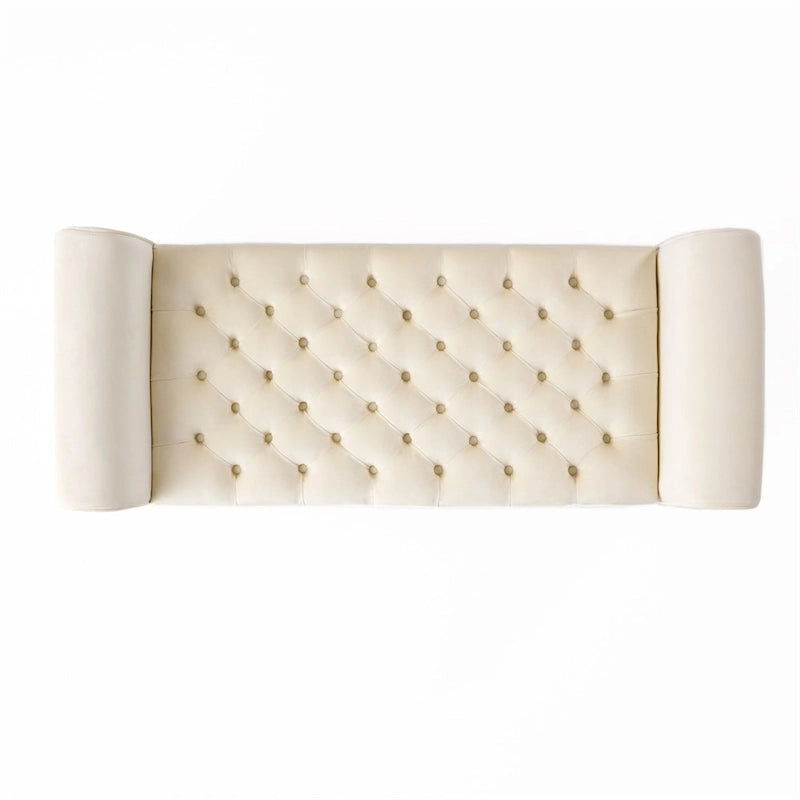 Banc de rangement ottoman rembourré avec couvercle capitonné et accoudoirs roulés
