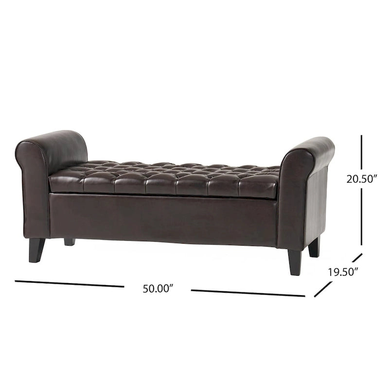 Banc de rangement ottoman rembourré avec couvercle capitonné et accoudoirs roulés