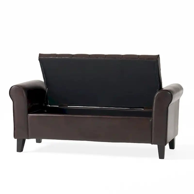 Banc de rangement ottoman rembourré avec couvercle capitonné et accoudoirs roulés