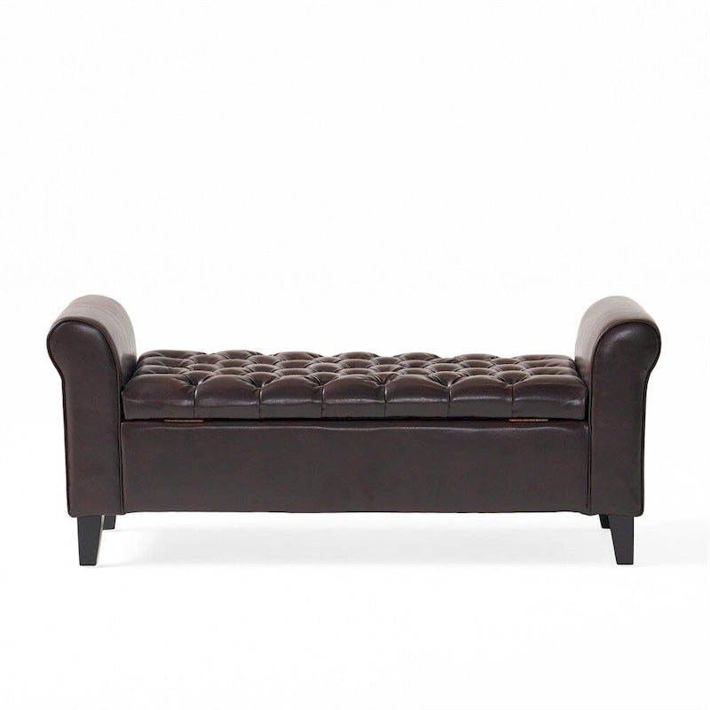 Banc de rangement ottoman rembourré avec couvercle capitonné et accoudoirs roulés