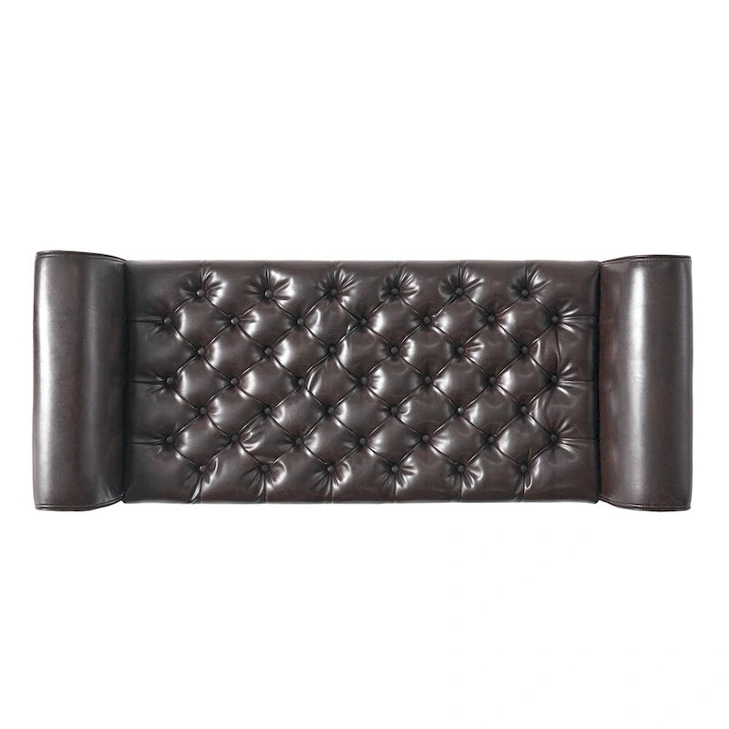 Banc de rangement ottoman rembourré avec couvercle capitonné et accoudoirs roulés