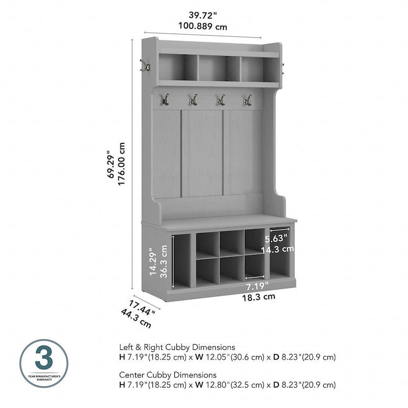 Arbre d'entrée de 40 W avec patères, banc de rangement à chaussures et étagères ouvertes