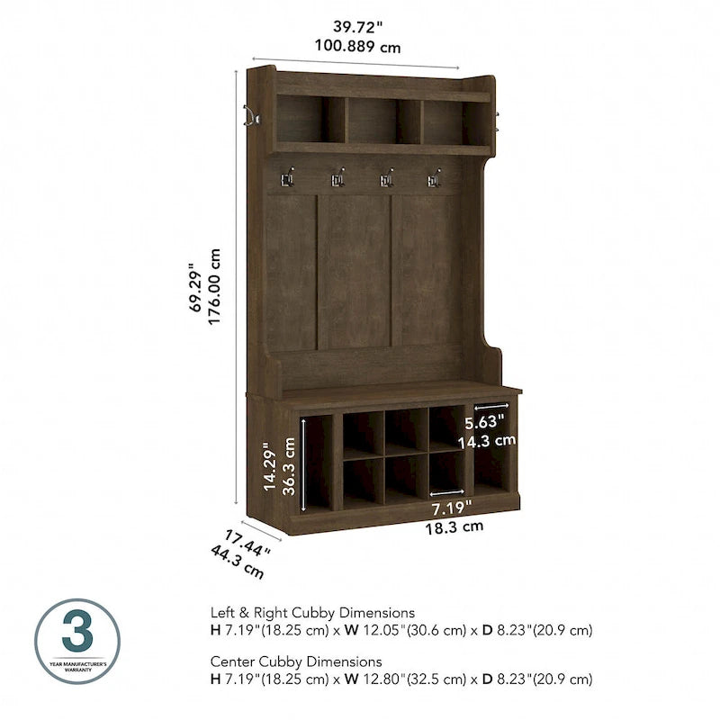 Arbre d'entrée de 40 W avec patères, banc de rangement à chaussures et étagères ouvertes