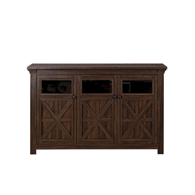 Bahut de ferme à 3 portes avec panneaux en verre, couleur marron expresso