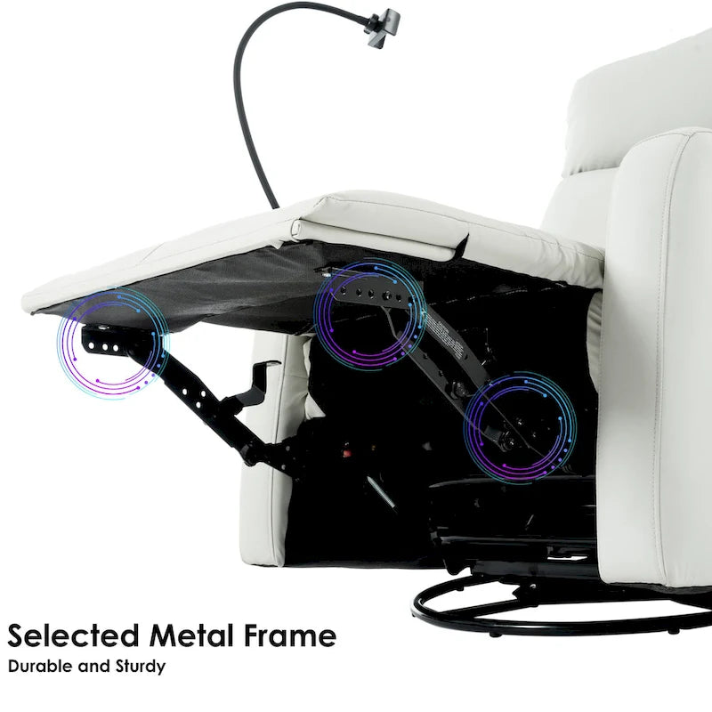 Fauteuil inclinable électrique pivotant et berçant gris clair avec port USB et support de téléphone