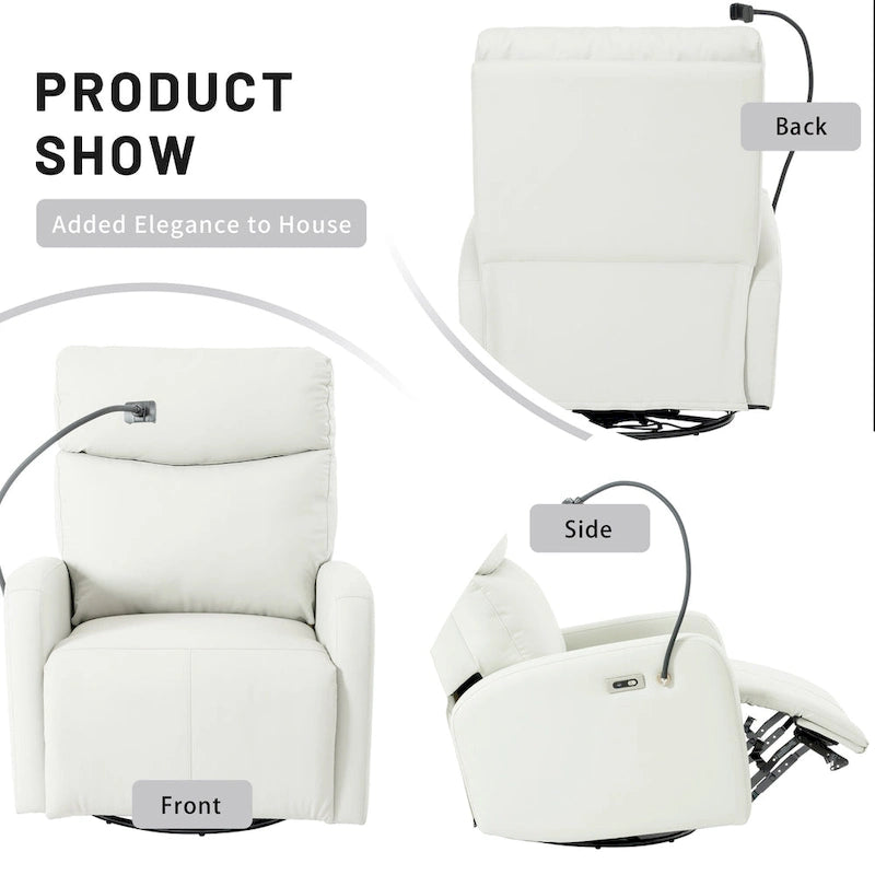 Fauteuil inclinable électrique pivotant et berçant gris clair avec port USB et support de téléphone