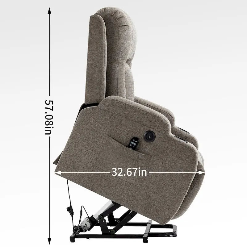 Fauteuil inclinable releveur électrique avec massage, chaleur et porte-gobelets, marron