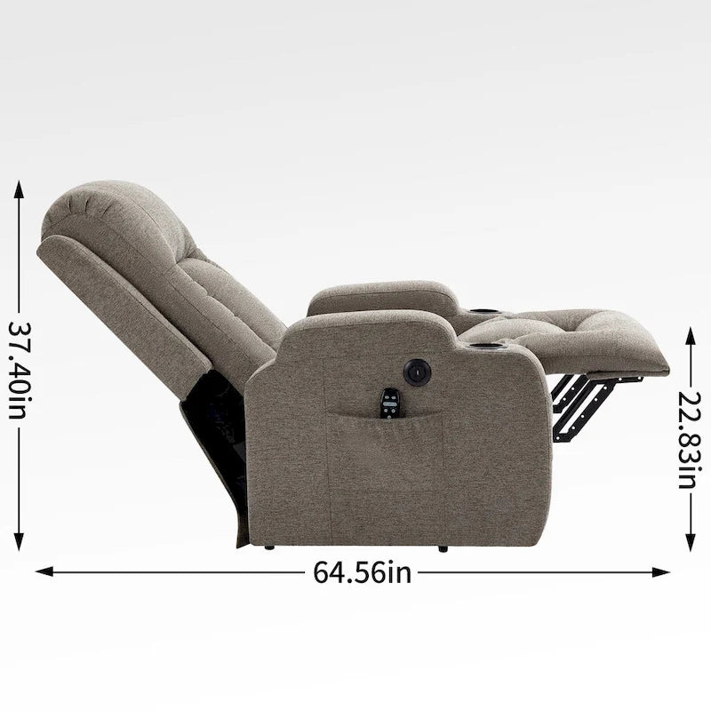Fauteuil inclinable releveur électrique avec massage, chaleur et porte-gobelets, marron