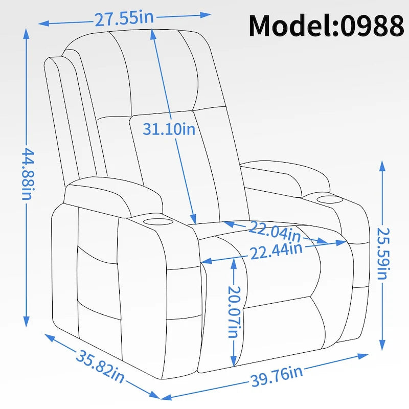 Fauteuil inclinable releveur électrique avec massage, chaleur et porte-gobelets, marron