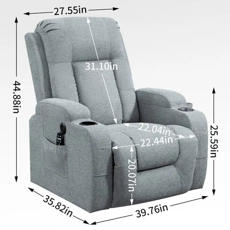 Fauteuil inclinable releveur électrique avec massage, chaleur et porte-gobelets, marron