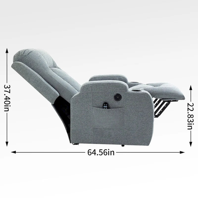 Fauteuil inclinable releveur électrique avec massage, chaleur et porte-gobelets, marron