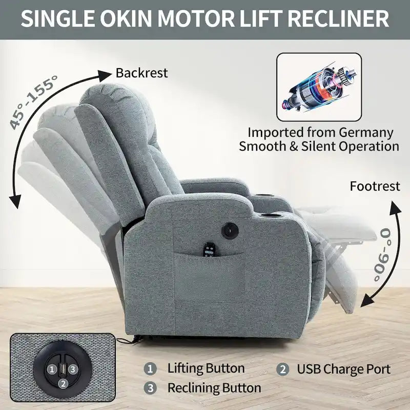 Fauteuil inclinable releveur électrique avec massage, chaleur et porte-gobelets, marron