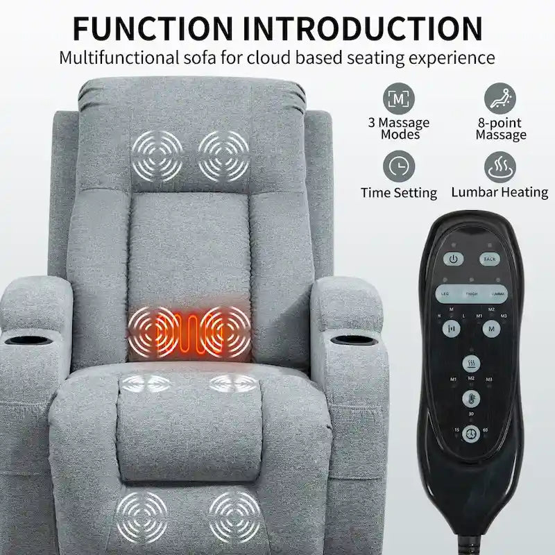 Fauteuil inclinable releveur électrique avec massage, chaleur et porte-gobelets, marron
