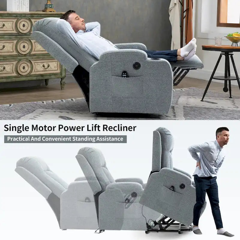 Fauteuil inclinable releveur électrique avec massage, chaleur et porte-gobelets, marron