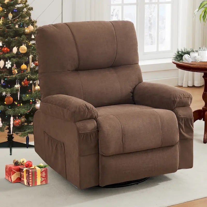 Fauteuil inclinable en tissu pivotant à 360° avec repose-pieds escamotable et poches latérales
