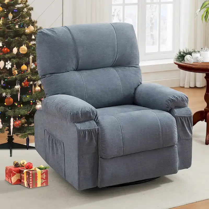 Fauteuil inclinable en tissu pivotant à 360° avec repose-pieds escamotable et poches latérales