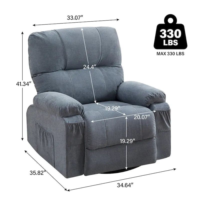 Fauteuil inclinable en tissu pivotant à 360° avec repose-pieds escamotable et poches latérales