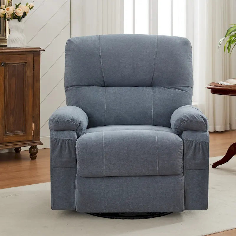 Fauteuil inclinable en tissu pivotant à 360° avec repose-pieds escamotable et poches latérales