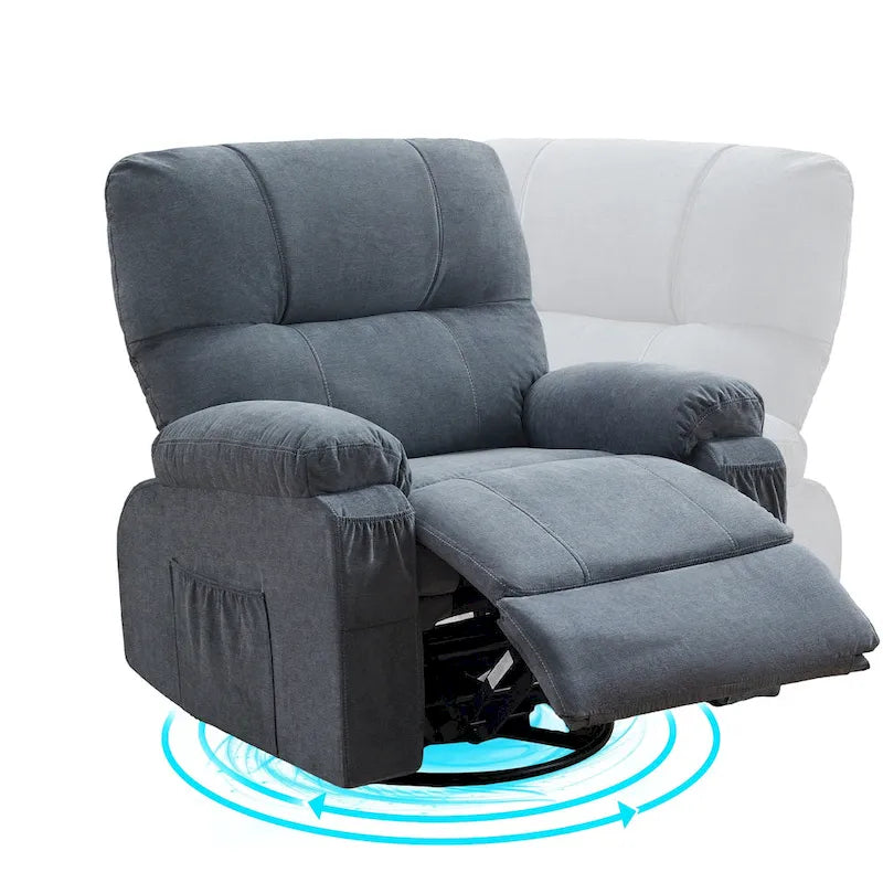 Fauteuil inclinable en tissu pivotant à 360° avec repose-pieds escamotable et poches latérales