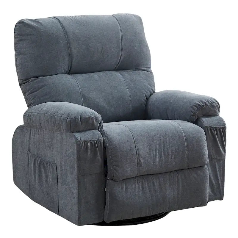 Fauteuil inclinable en tissu pivotant à 360° avec repose-pieds escamotable et poches latérales