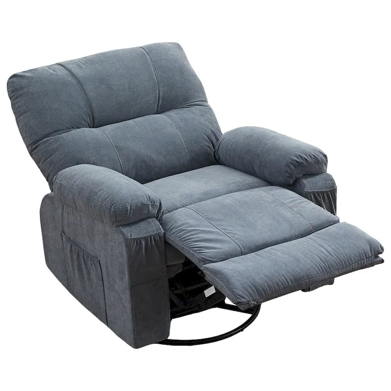 Fauteuil inclinable en tissu pivotant à 360° avec repose-pieds escamotable et poches latérales
