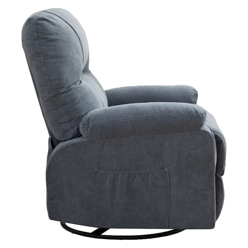 Fauteuil inclinable en tissu pivotant à 360° avec repose-pieds escamotable et poches latérales