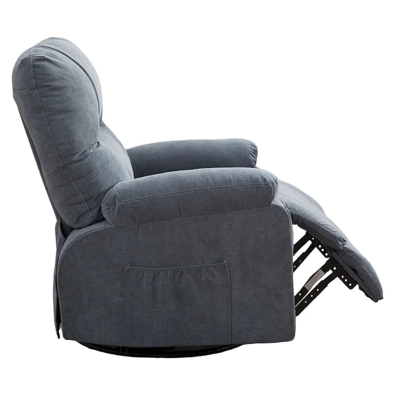 Fauteuil inclinable en tissu pivotant à 360° avec repose-pieds escamotable et poches latérales