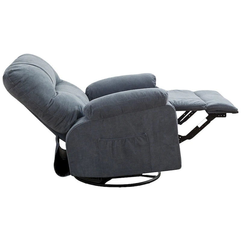 Fauteuil inclinable en tissu pivotant à 360° avec repose-pieds escamotable et poches latérales