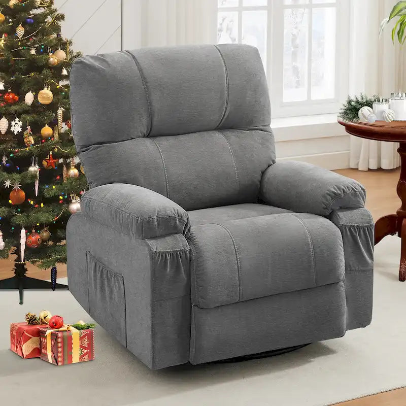 Fauteuil inclinable en tissu pivotant à 360° avec repose-pieds escamotable et poches latérales