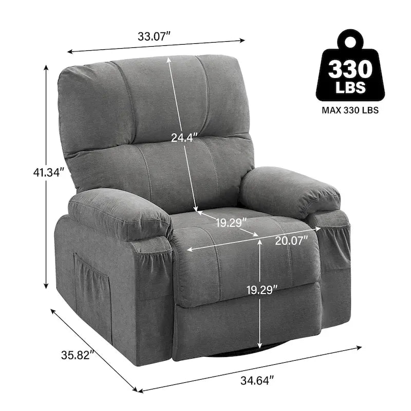 Fauteuil inclinable en tissu pivotant à 360° avec repose-pieds escamotable et poches latérales