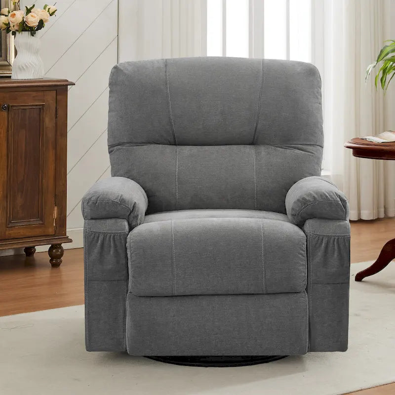 Fauteuil inclinable en tissu pivotant à 360° avec repose-pieds escamotable et poches latérales