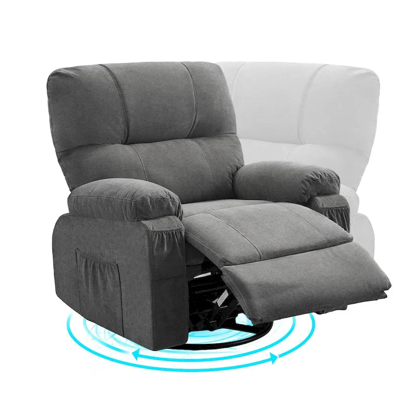Fauteuil inclinable en tissu pivotant à 360° avec repose-pieds escamotable et poches latérales