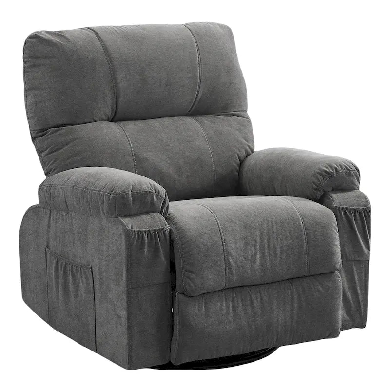 Fauteuil inclinable en tissu pivotant à 360° avec repose-pieds escamotable et poches latérales