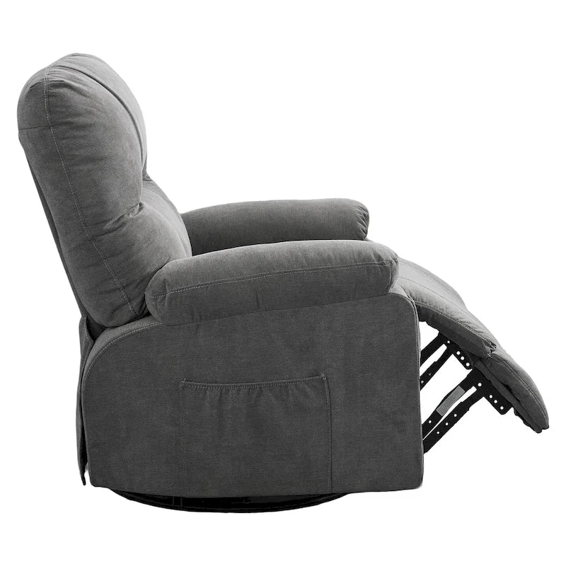 Fauteuil inclinable en tissu pivotant à 360° avec repose-pieds escamotable et poches latérales