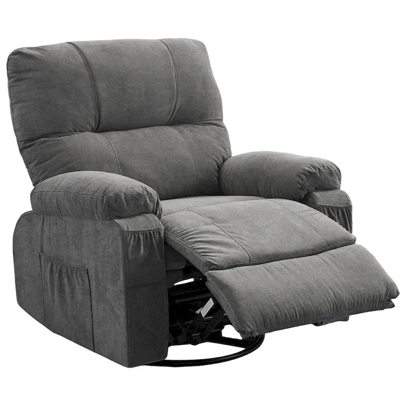 Fauteuil inclinable en tissu pivotant à 360° avec repose-pieds escamotable et poches latérales