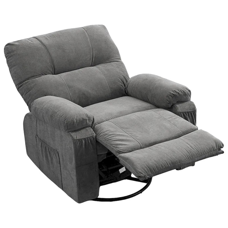 Fauteuil inclinable en tissu pivotant à 360° avec repose-pieds escamotable et poches latérales