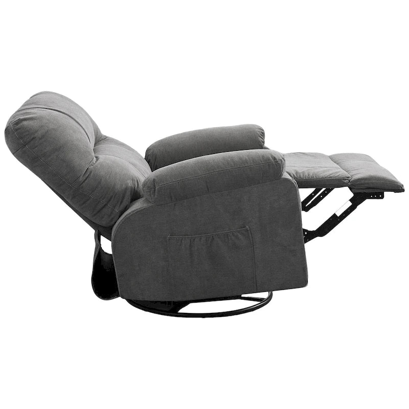 Fauteuil inclinable en tissu pivotant à 360° avec repose-pieds escamotable et poches latérales