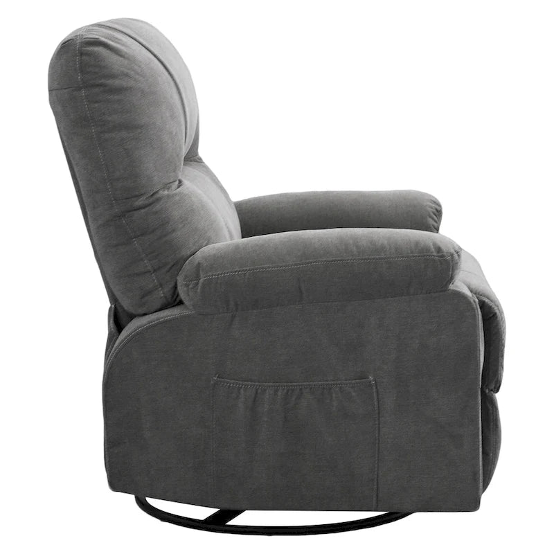 Fauteuil inclinable en tissu pivotant à 360° avec repose-pieds escamotable et poches latérales