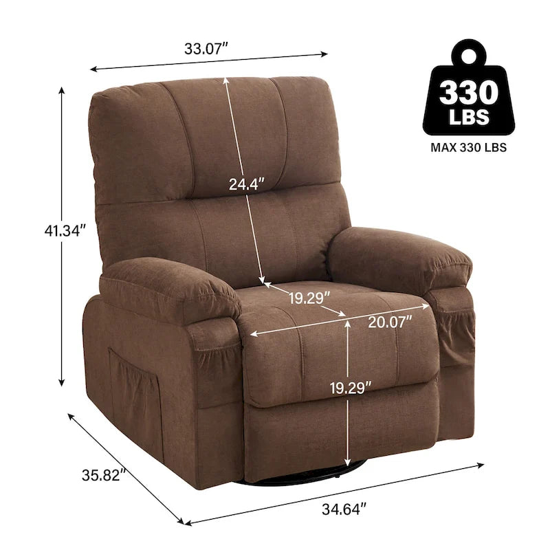 Fauteuil inclinable en tissu pivotant à 360° avec repose-pieds escamotable et poches latérales