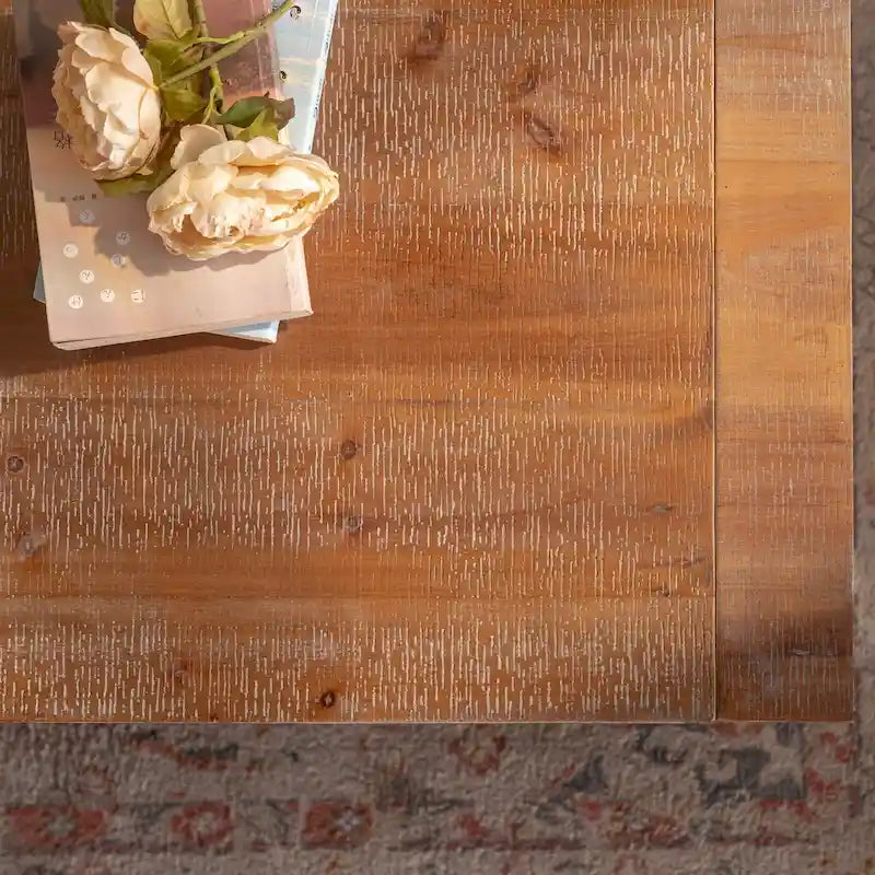 Table basse rectangulaire rustique à 2 niveaux en bois massif avec étagère de rangement ouverte