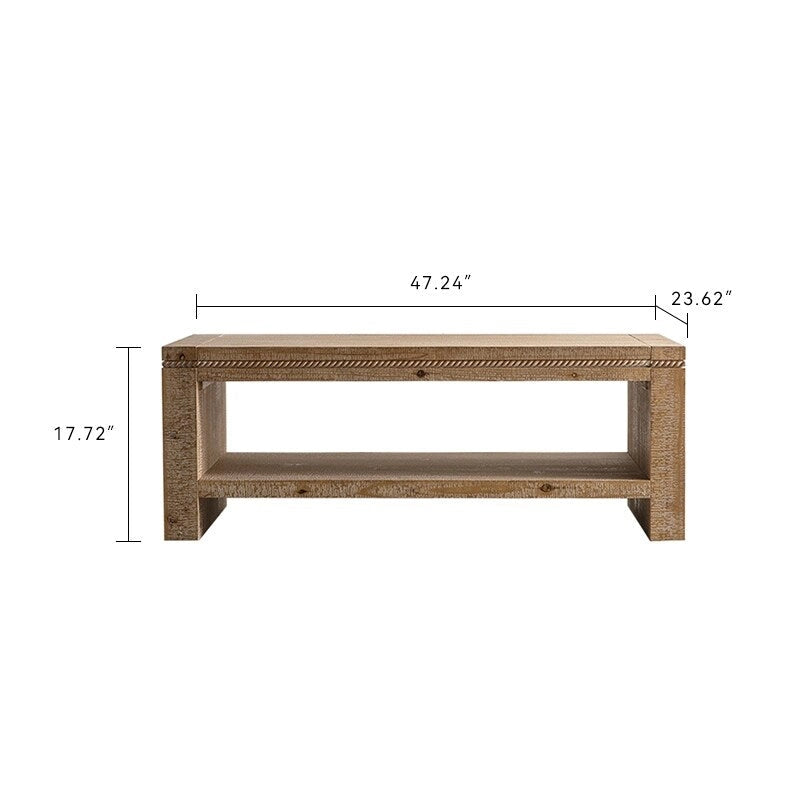 Table basse rectangulaire rustique à 2 niveaux en bois massif avec étagère de rangement ouverte