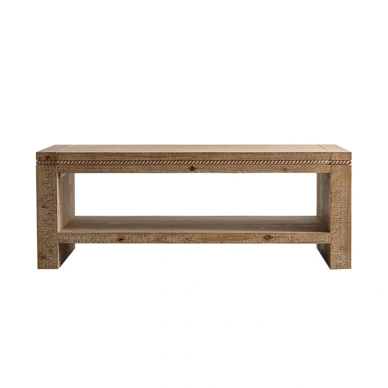 Table basse rectangulaire rustique à 2 niveaux en bois massif avec étagère de rangement ouverte