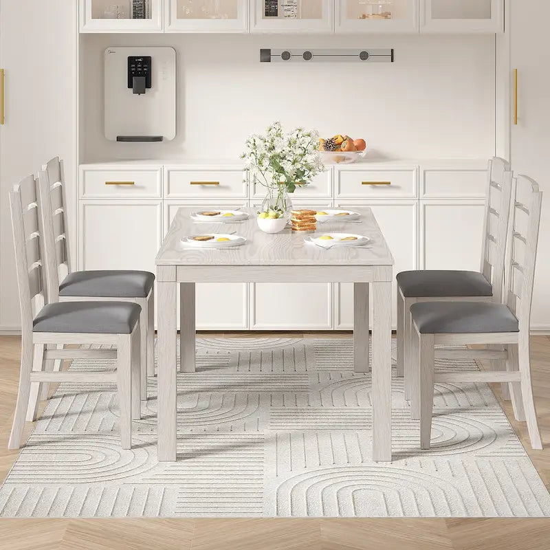 Table à manger rectangulaire en bois de pin massif de 63 pouces avec finition brossée, Gris