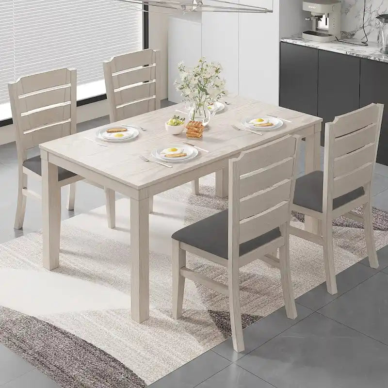Table à manger rectangulaire en bois de pin massif de 63 pouces avec finition brossée, Gris