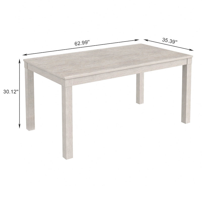 Table à manger rectangulaire en bois de pin massif de 63 pouces avec finition brossée, Gris