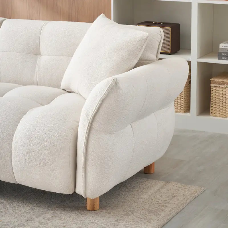 Canapé 3 places Mid-Century Modern en tissu Teddy Beige Vert Jaune
